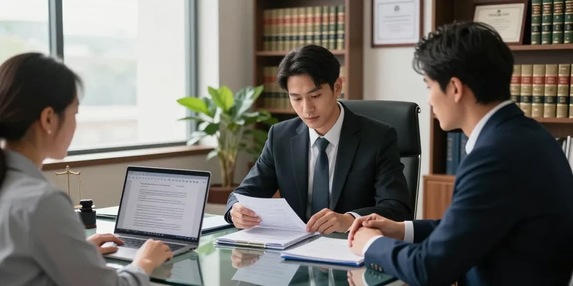 Lawyer helping clients with legal matters at yahoo in a modern consultation setting.