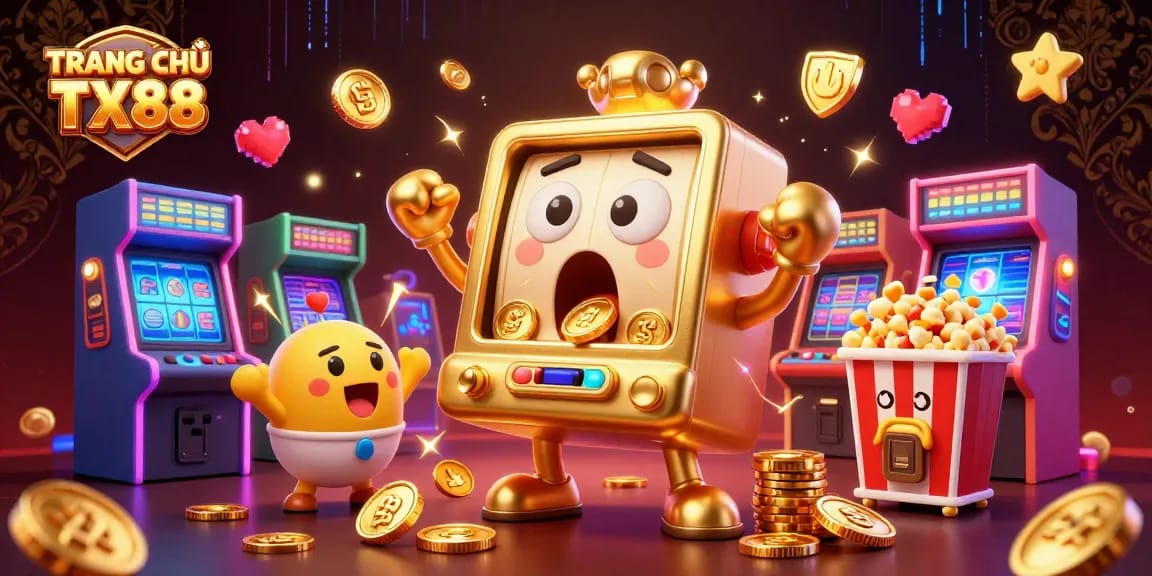 Experience thrilling wins at TRANG CHỦ TX88 with vibrant slot machines and cheers of excitement.