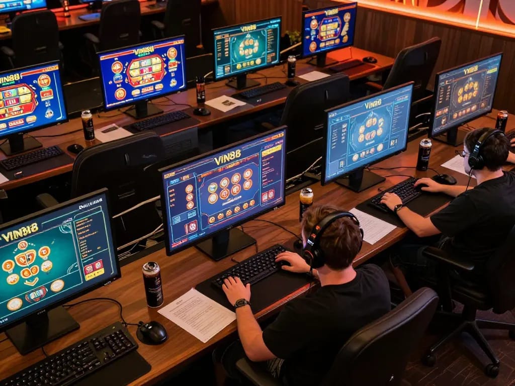 Player engaging with Vin88 online casino games on a stylish gaming setup, highlighting strategic betting.