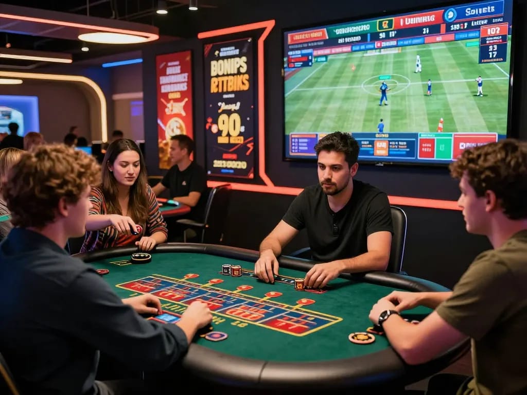 Players enjoying online betting at PUB88 casino, showcasing live sports streams and exciting game graphics.