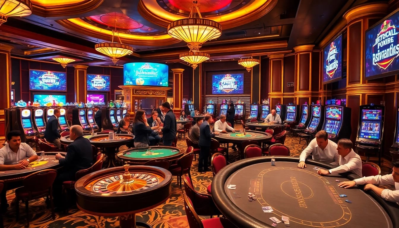 Experience the vibrant atmosphere of a casino showcasing Festivaliu apyrankes su logo amidst excitement and high-stakes gaming.