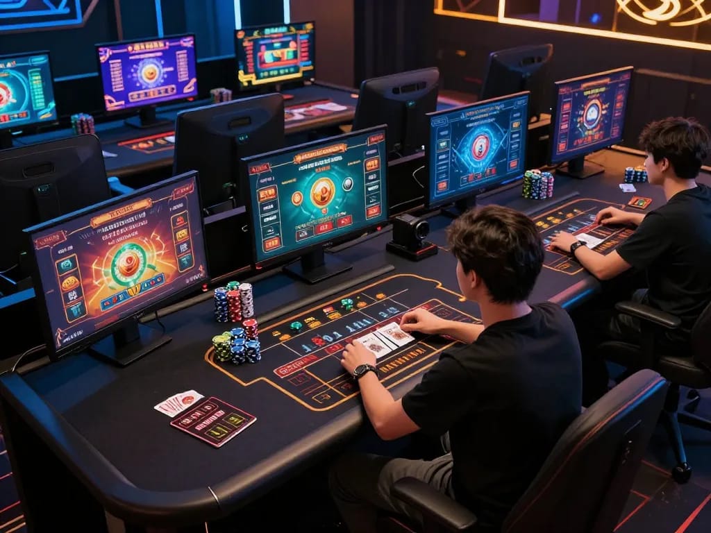 Engaging in strategic online gambling with TR88, showcasing a modern gaming setup.