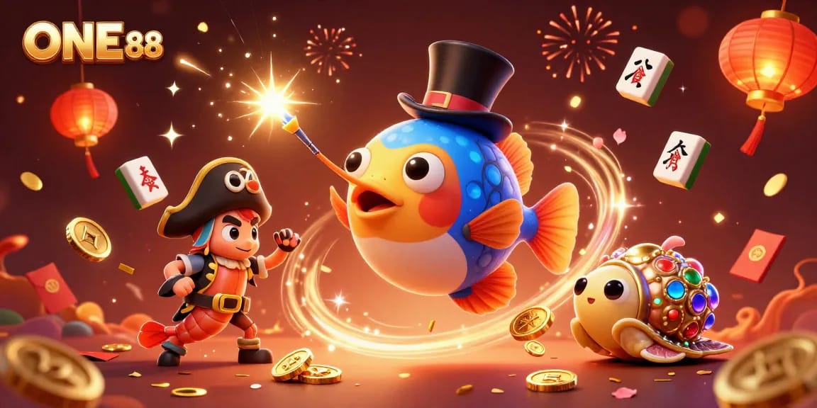 Engage in thrilling games at ONE 88 with a vibrant scene featuring fantasy characters and dynamic gold elements.