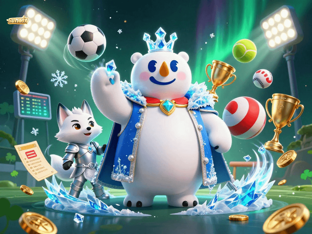 Experience the excitement of sports betting with sunwin and 3D characters in a dynamic casino scene.