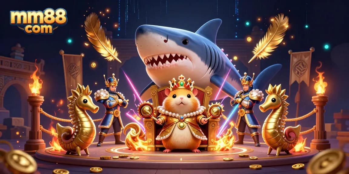 Win big with mm88 com in this vibrant, detailed gambling illustration featuring an underwater casino scene.