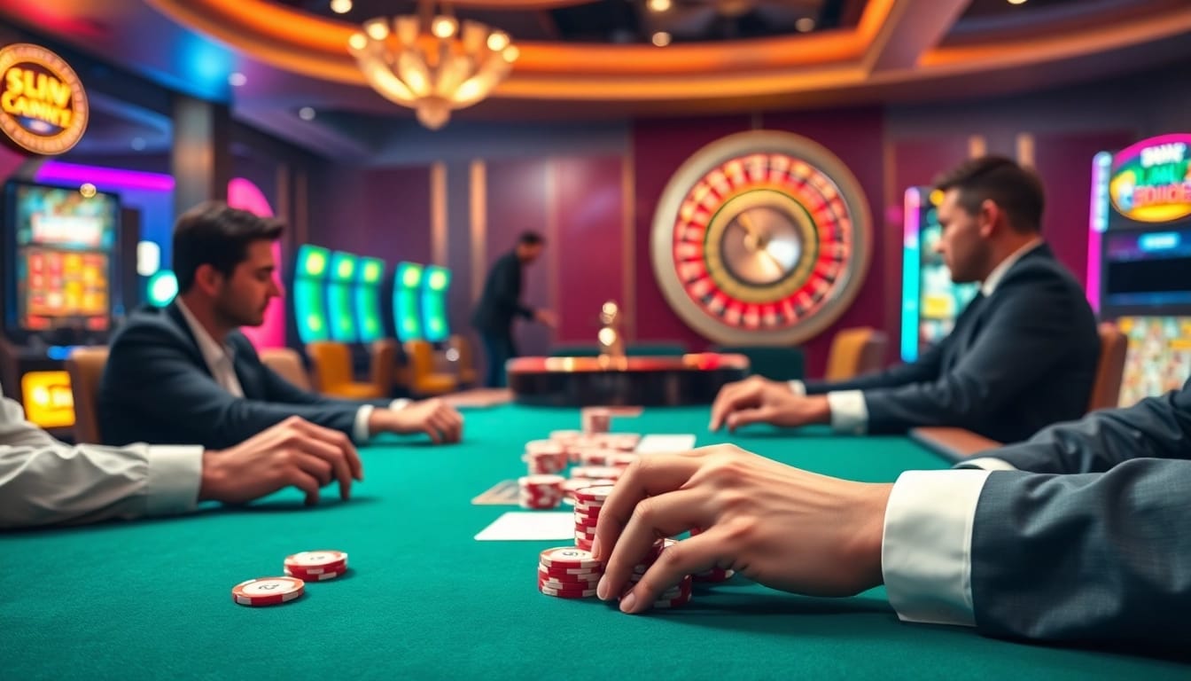 Experience the thrill of gambling at https://oxbet7.com/ with a luxurious casino scene featuring poker and roulette.
