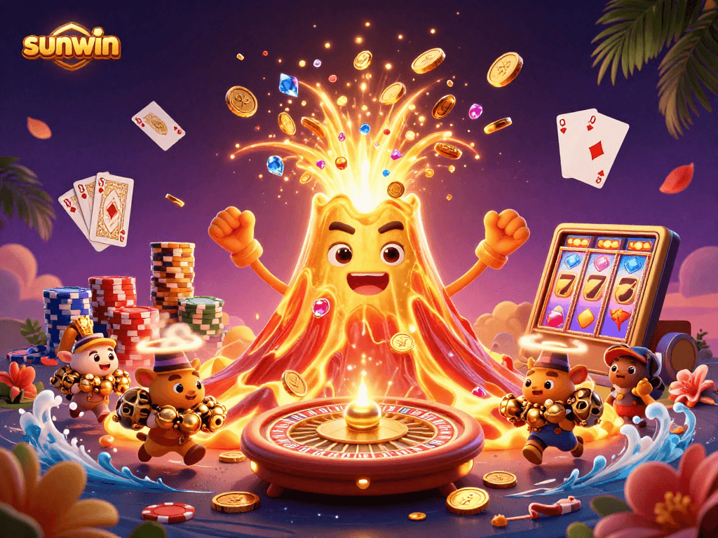 Experience the thrill of sunwin's golden volcano erupting treasure and casino excitement!