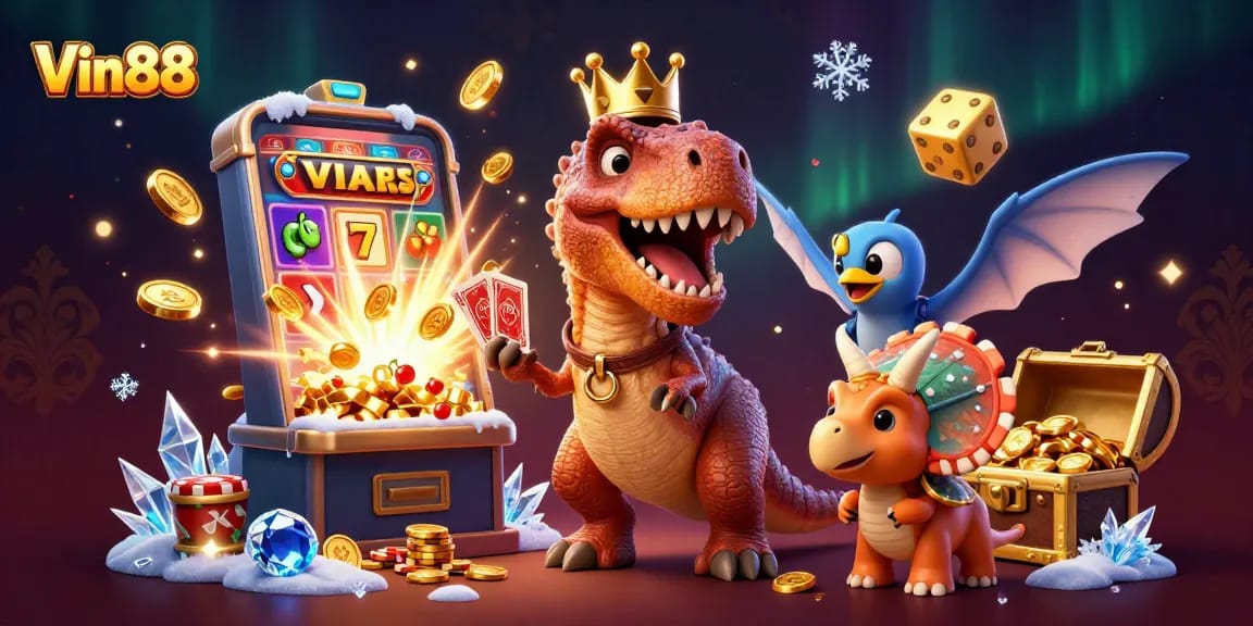 Experience Vin88's thrilling casino world with vibrant characters and dynamic jackpot elements.
