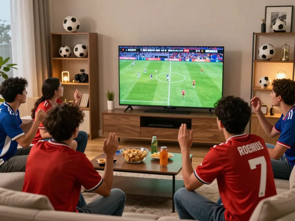 CakhiaTV streaming services bring friends together for an exciting football match.