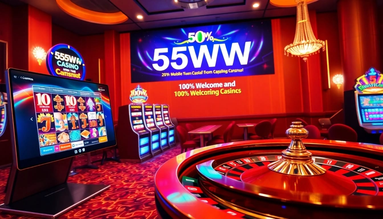 Experience thrilling gaming at 55WW with vibrant online interfaces showcasing exciting slots and roulette.