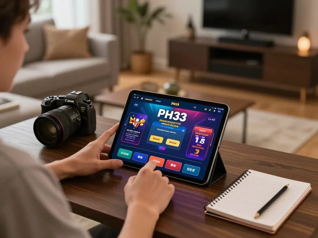 Engaging gameplay session at PH33's online casino with vibrant app display and responsible gambling tools.