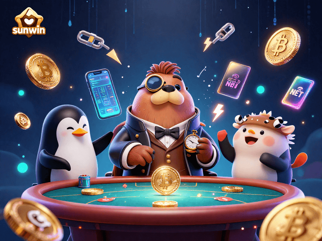 Experience thrilling poker action with sunwin's vibrant 3D characters in a casino atmosphere.