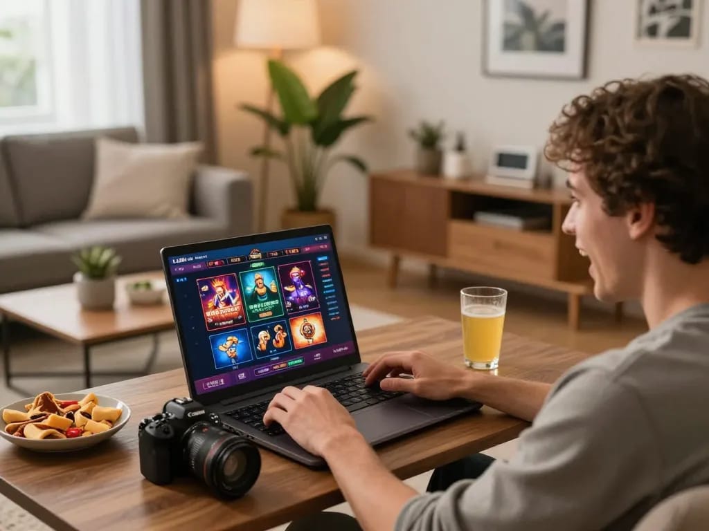 Engaging in dynamic gameplay at LC88's online casino while enjoying a cozy home environment