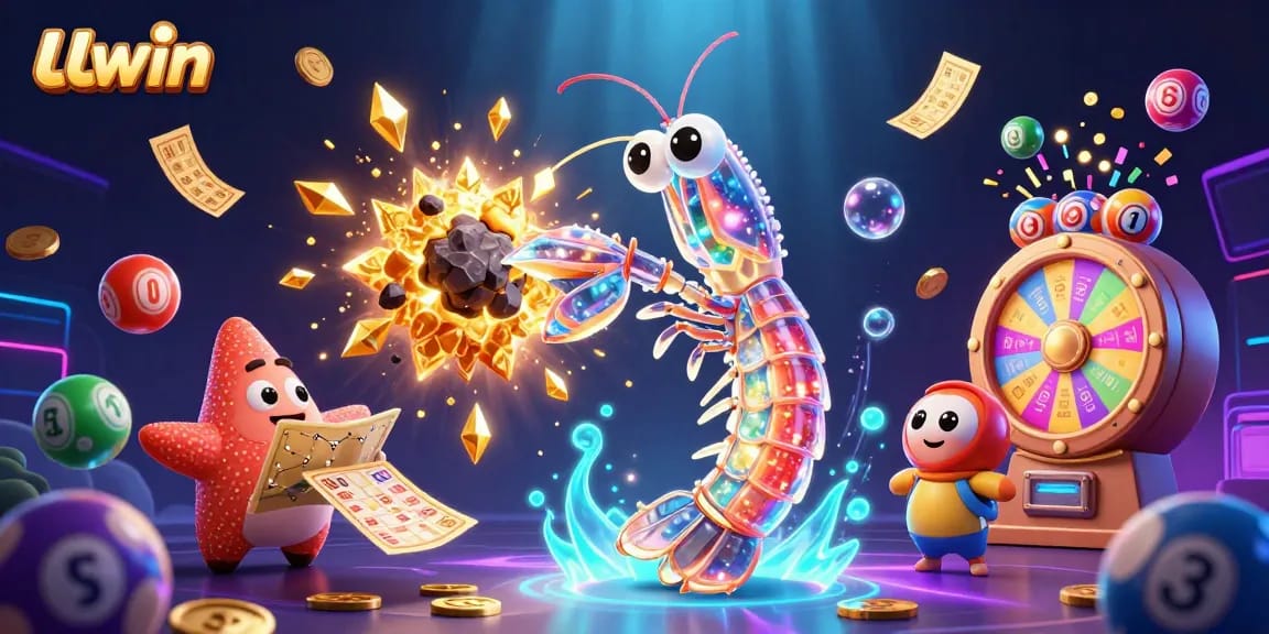 LLwin celebrates wins with vibrant 3D illustration of a galactic samurai and colorful game elements.