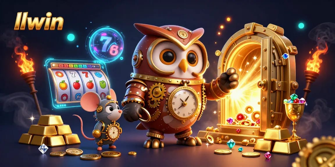 Experience thrilling wins at llwin with a 3D cartoon time-traveler owl and extravagant casino elements.