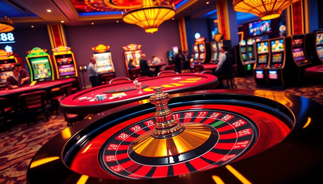Experience high-stakes gambling at RR88 with vibrant tables, roulette, and poker.