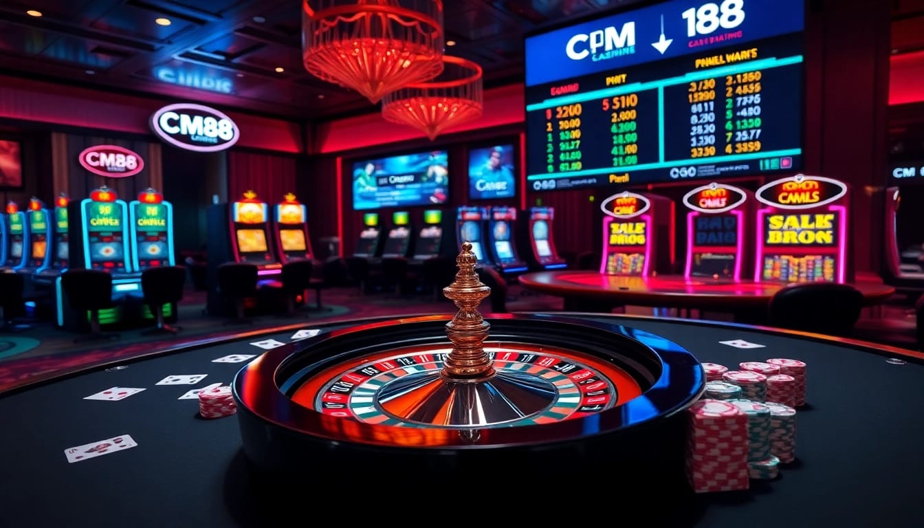 Engage in thrilling casino gameplay with CM88 poker chips and roulette wheel.