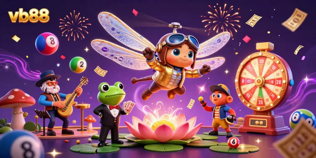 Experience thrilling moments at vb88 with lively casino characters and vibrant game elements in a magical scene.