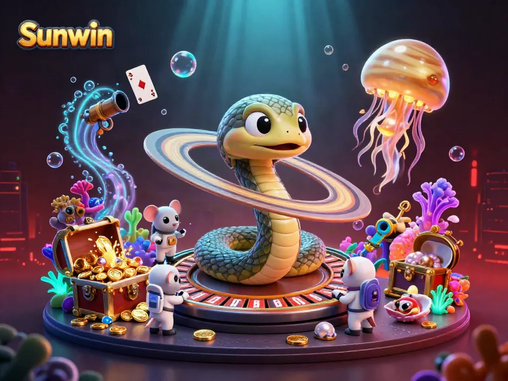 Experience the thrill of Sunwin casino with astronaut mice betting on a cosmic roulette wheel.