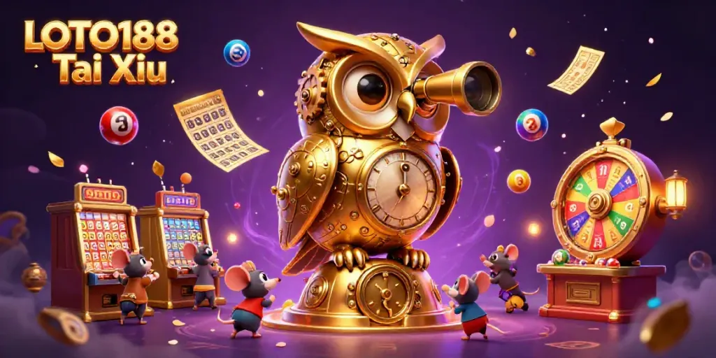 Experience the excitement of LOTO188 Tai Xiu with vibrant illustrations of games, characters, and dynamic elements.