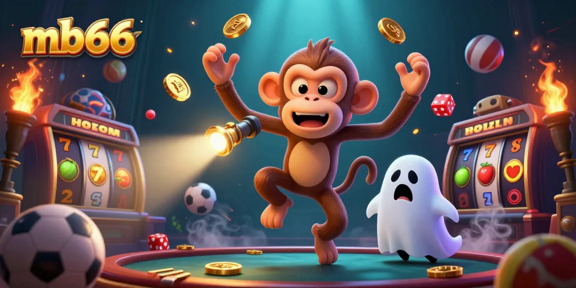 Experience thrilling gameplay at mb66 with a lively 3D casino scene featuring a juggling monkey.