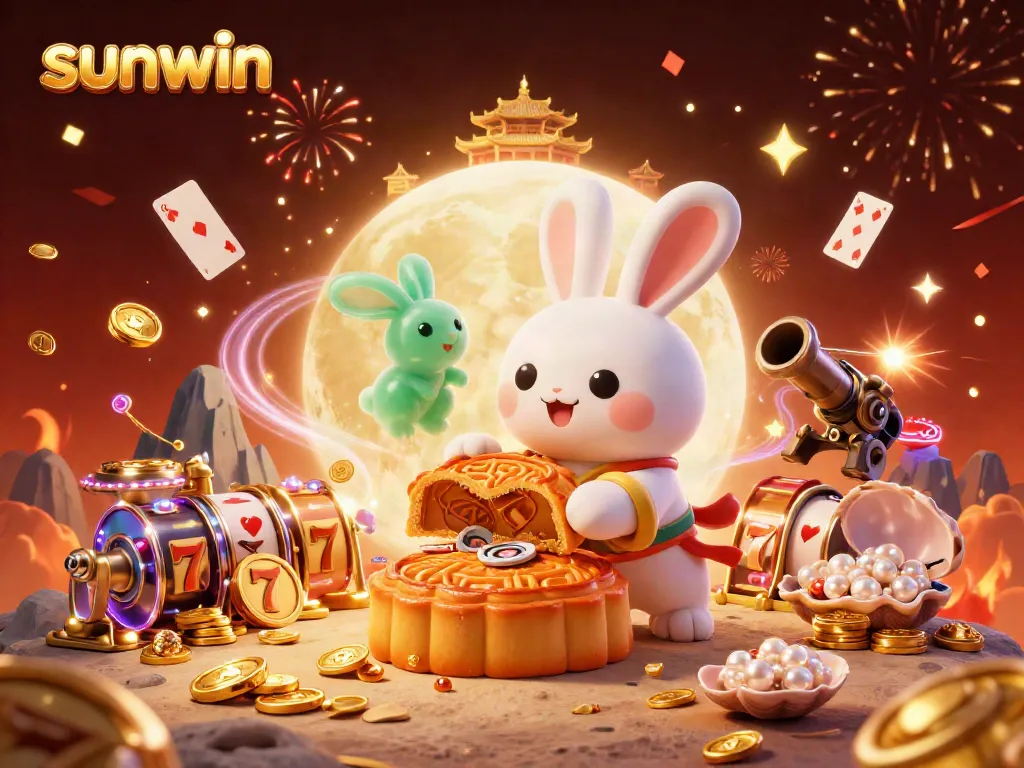 Engage in thrilling gameplay at Sunwin with vibrant slots, poker chips, and festive atmosphere.