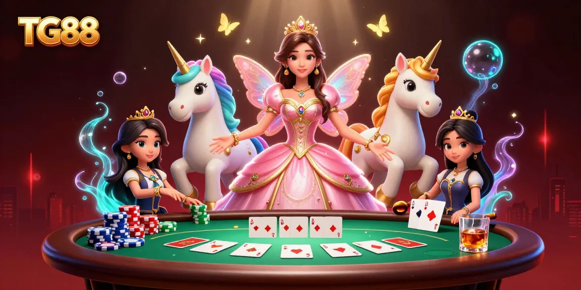 Engage with TG88's thrilling poker experience featuring vibrant characters and dynamic casino elements.