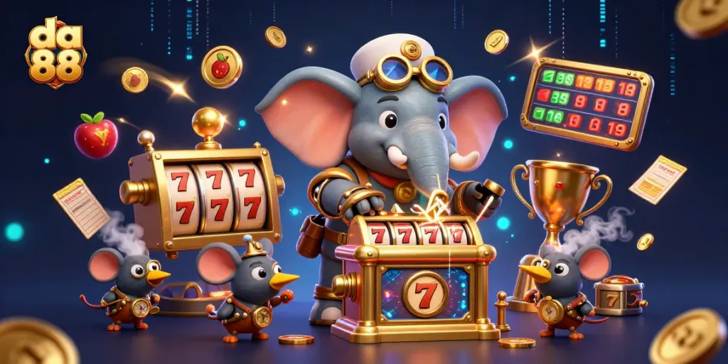 Play exciting games at da 88, featuring steampunk characters and vibrant casino elements