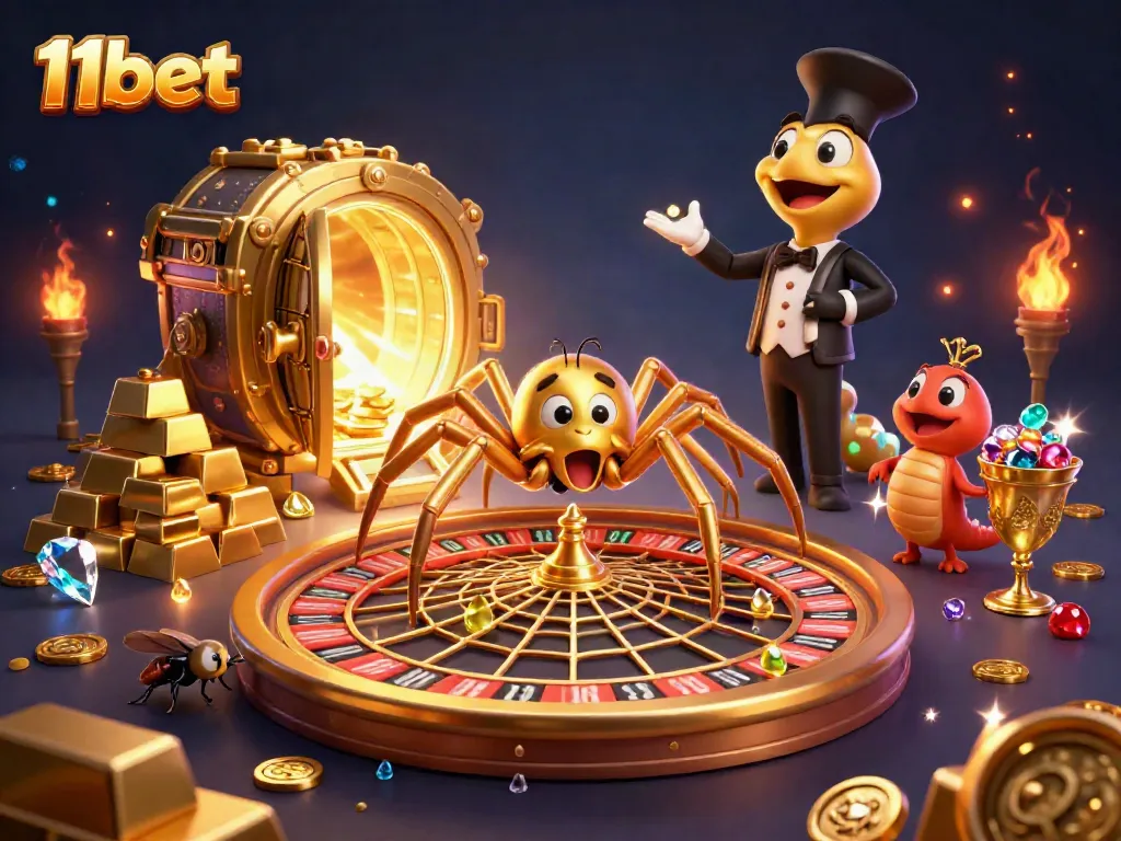 Experience thrilling gameplay with 11bet's vibrant casino illustration showcasing luck and luxury.
