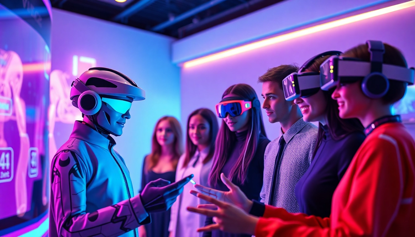 Immersive AI interaction scene showcasing crushon ai avatars in a futuristic tech environment.