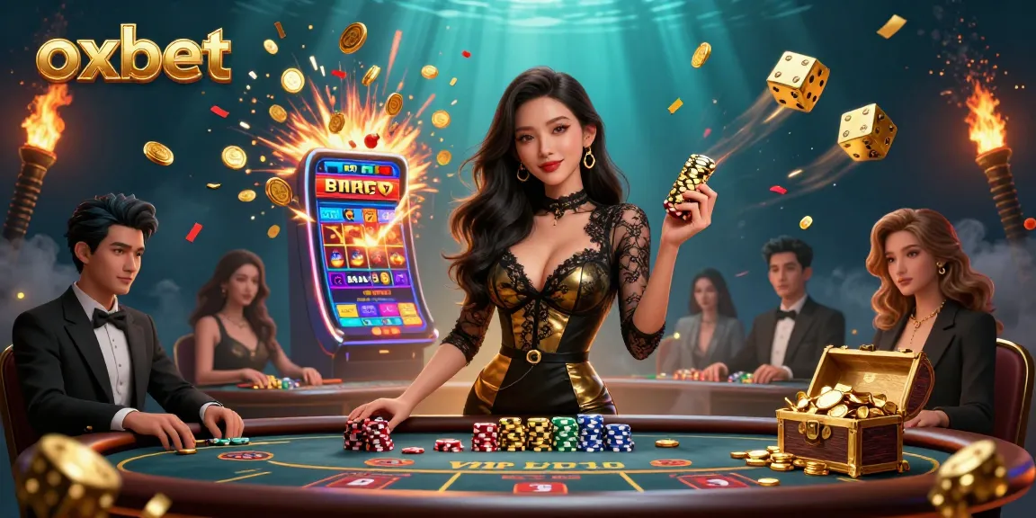 Experience exclusive high-stakes excitement at oxbet with baccarat, golden chips, and vibrant casino elements.