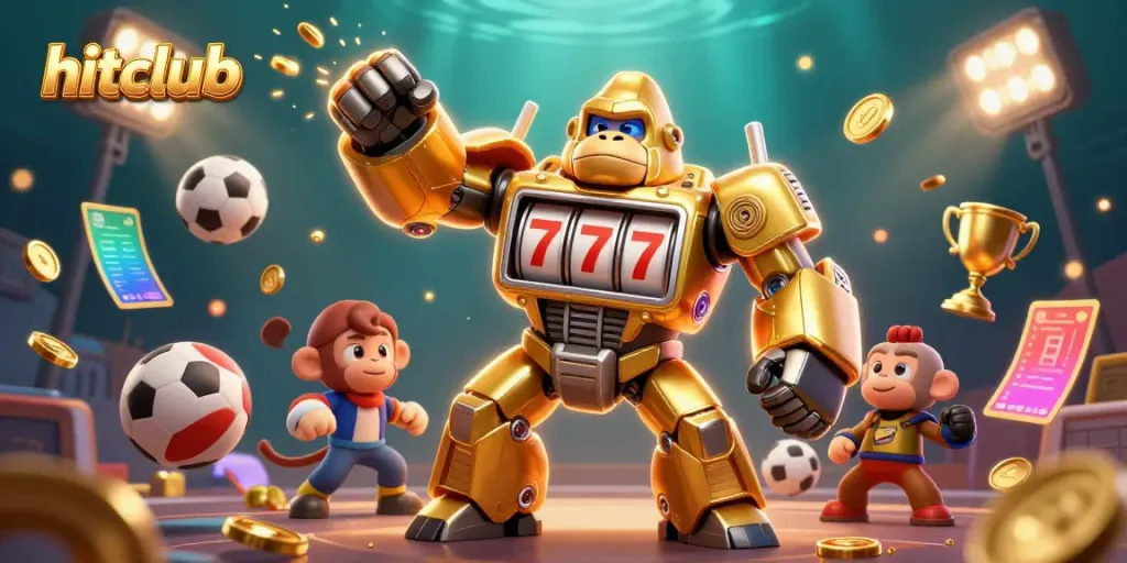 Join hitclub to enjoy dynamic gameplay with a golden mech, sports balls, and vibrant visuals.