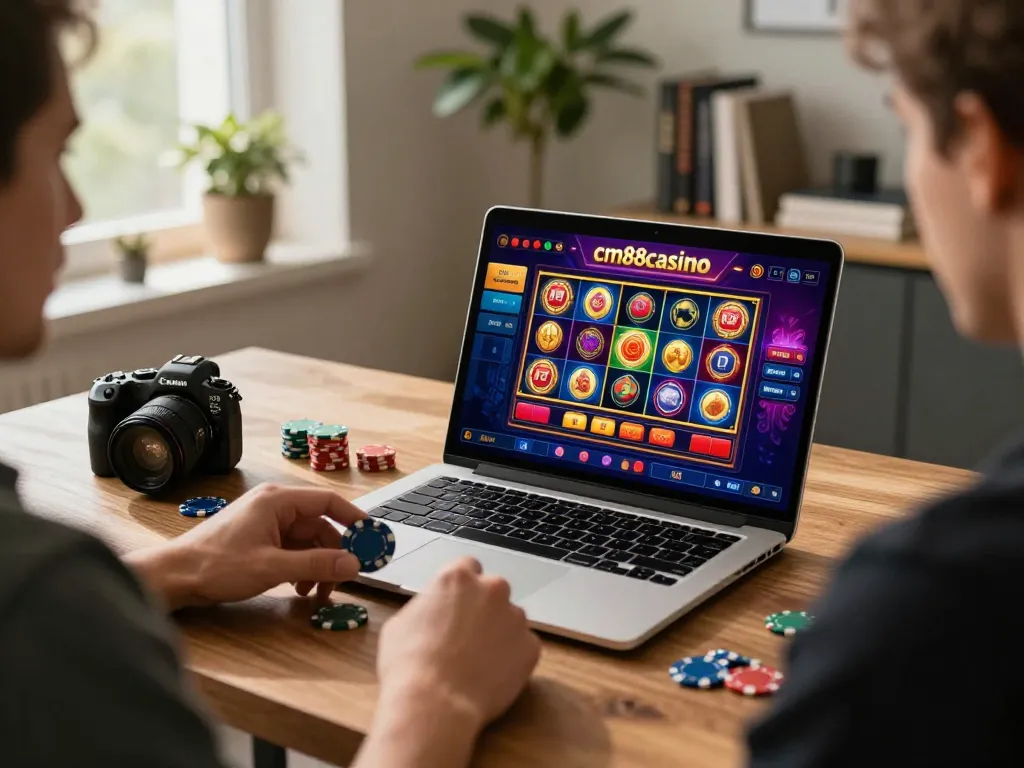 Experience gameplay at cm88casino with vibrant online slots showcased on laptop screen