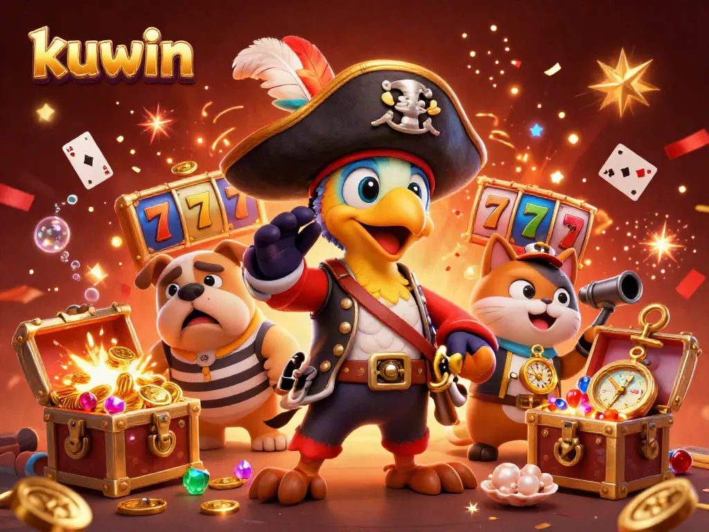 Kuwin unleashes thrilling stakes with pirate-themed slot adventures amidst dazzling treasure and vibrant characters.