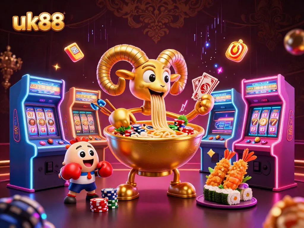 Experience the thrill of casino gaming with the uk88 themed illustration showcasing vibrant characters and engaging slot elements.