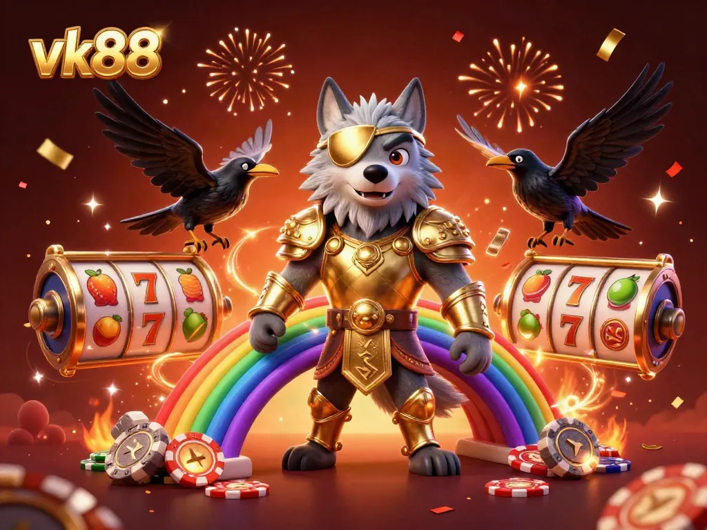 Engage in thrilling vk88 experiences with unique casino elements in a vibrant 3D illustration.
