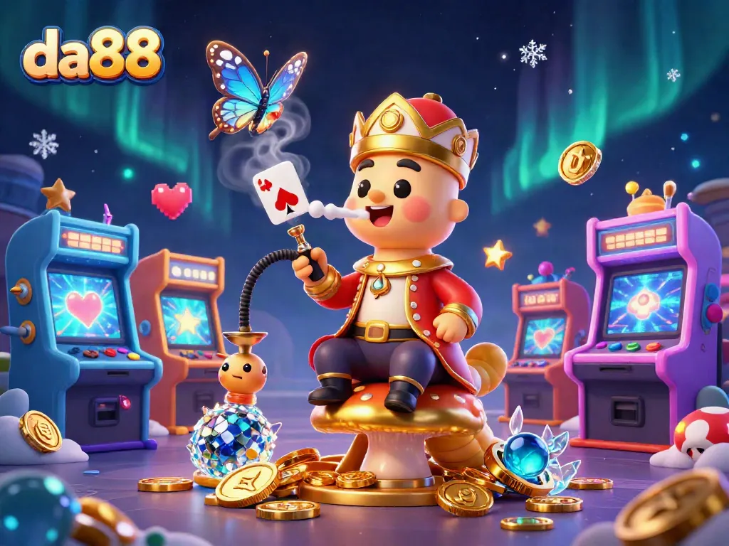 Engage with da88's vibrant casino scene featuring a magical caterpillar and dynamic gaming elements.