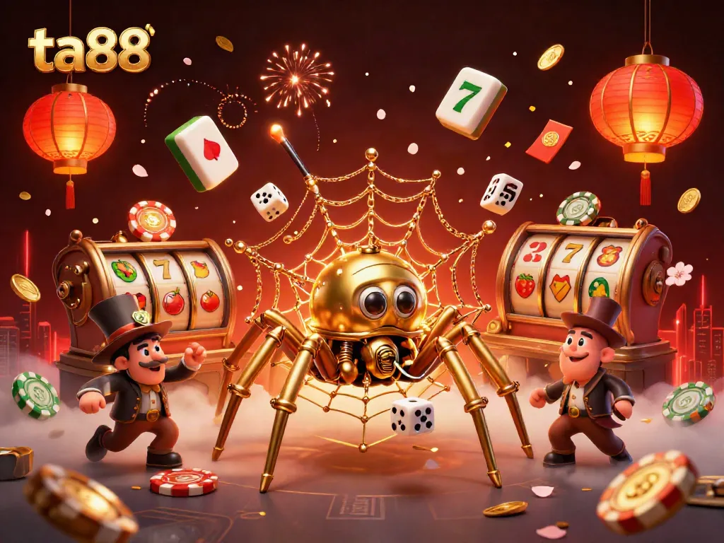 Experience thrilling gambling action with ta88, showcasing a golden spider in a rich casino scene.