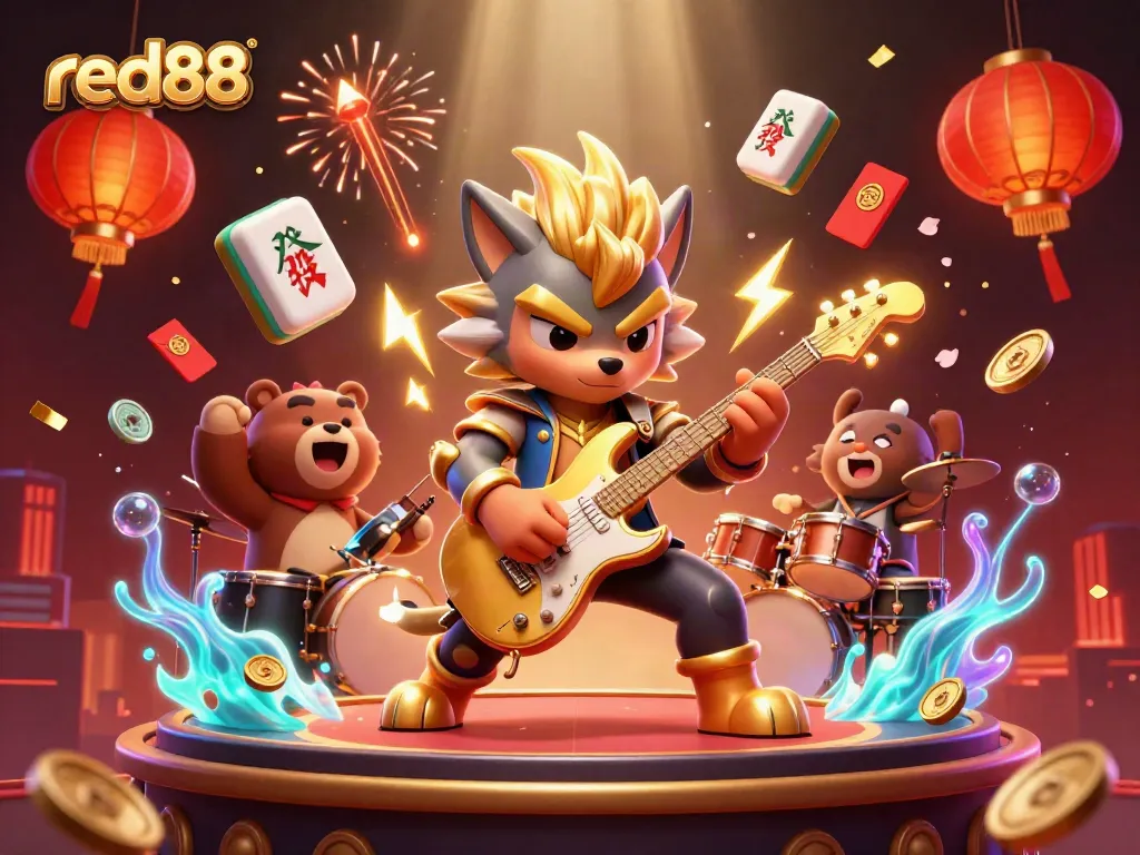 Experience the excitement of red88 as a rock star wolf and a drummer bear ignite the casino stage.