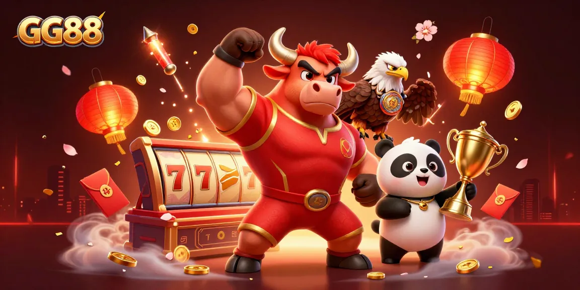 Experience GG88's dynamic gambling excitement with vibrant characters amidst thrilling slot game elements.
