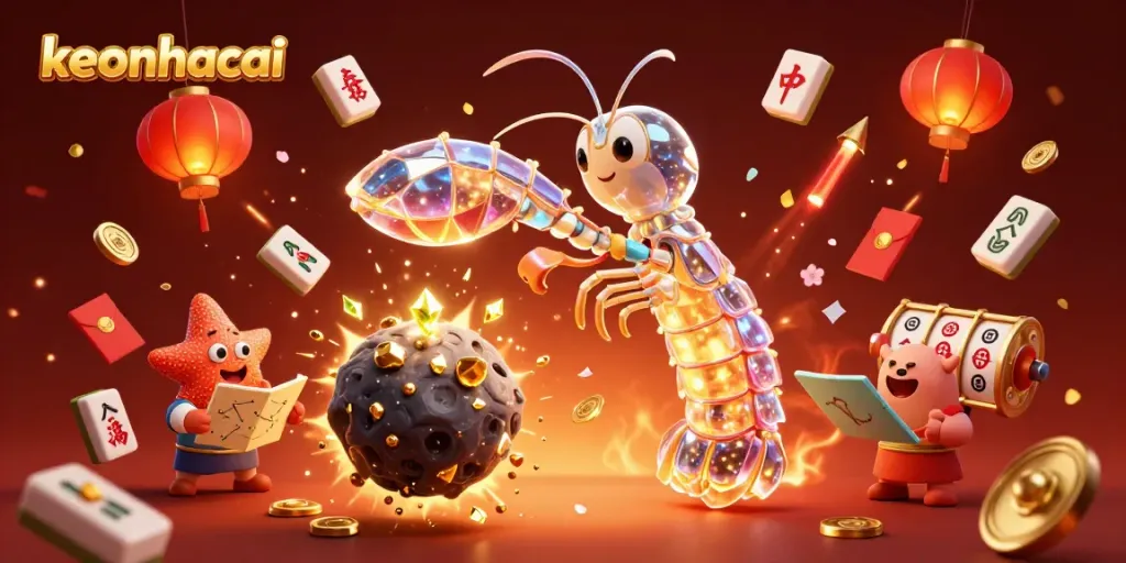 Engage with the keonhacai universe featuring galactic characters celebrating wins amidst vibrant casino elements.