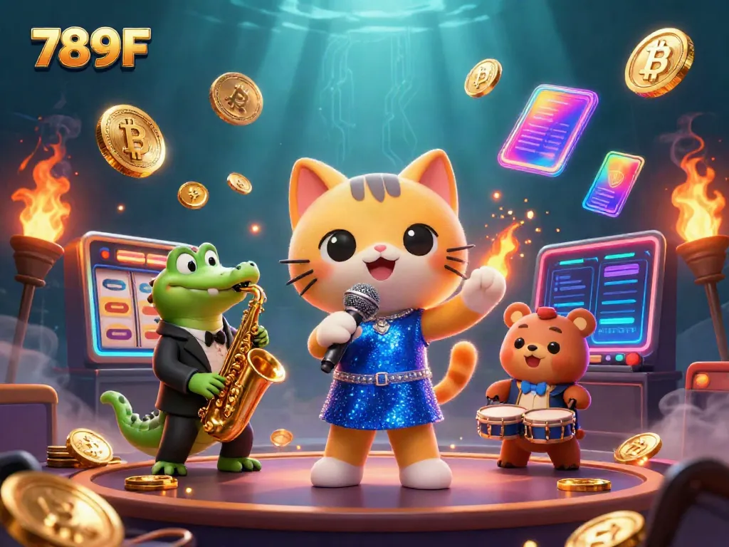 Experience the energy of online gambling with vibrant characters and casino elements at 789F.