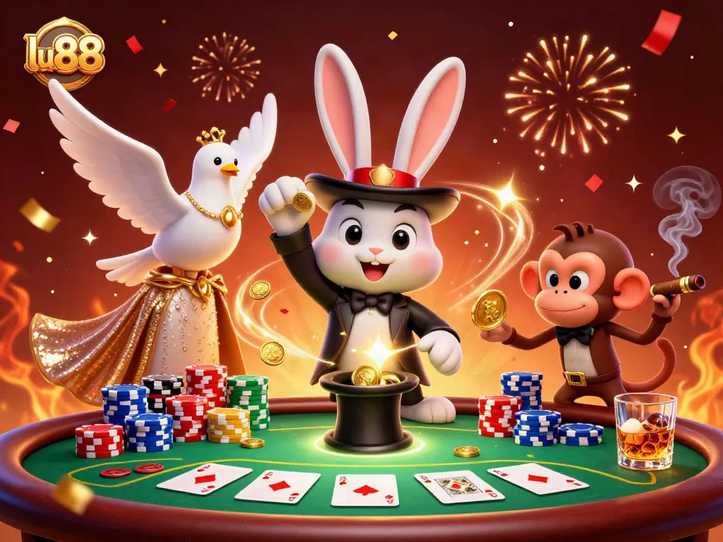 Engage with thrilling moments at lu 88 through an exciting 3D casino illustration featuring a magician pulling coins!