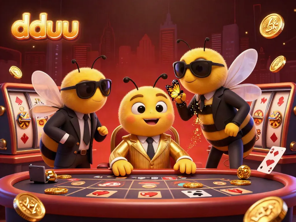 Experience the excitement of dduu with a vibrant casino scene showcasing a mob boss, bodyguards, and an informant, all amidst dynamic gaming elements.