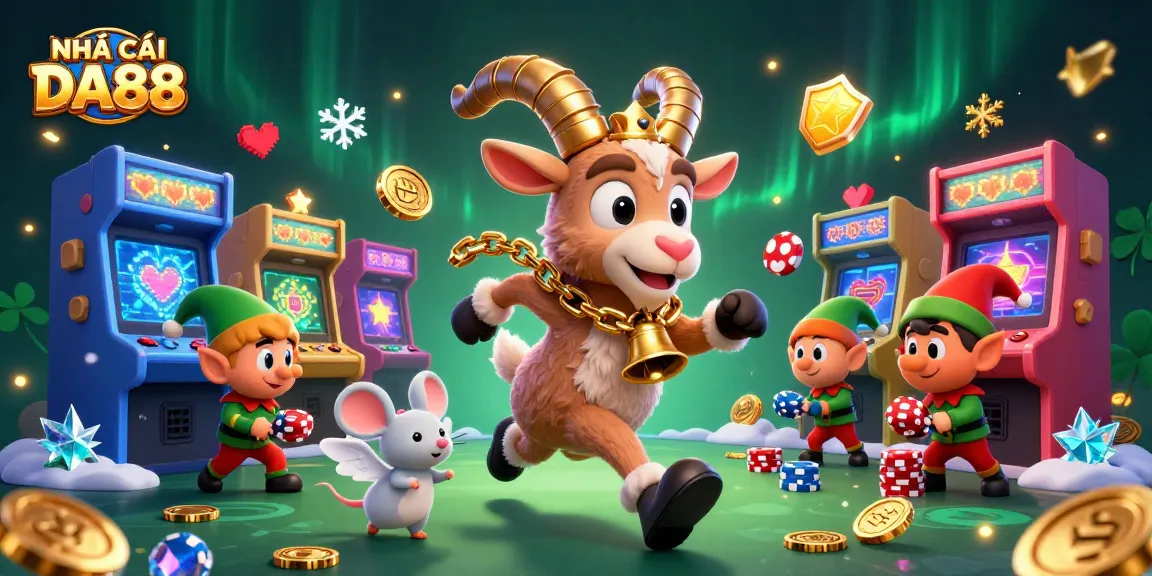 Experience thrilling gameplay at NHÀ CÁI DA88 with Krampus and festive gremlins in a vibrant casino scene.