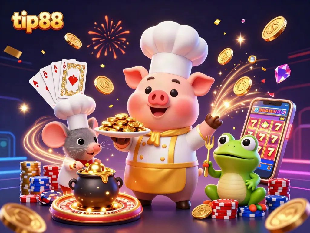 Experience thrilling gameplay with tip88, featuring vibrant casino characters and golden rewards.