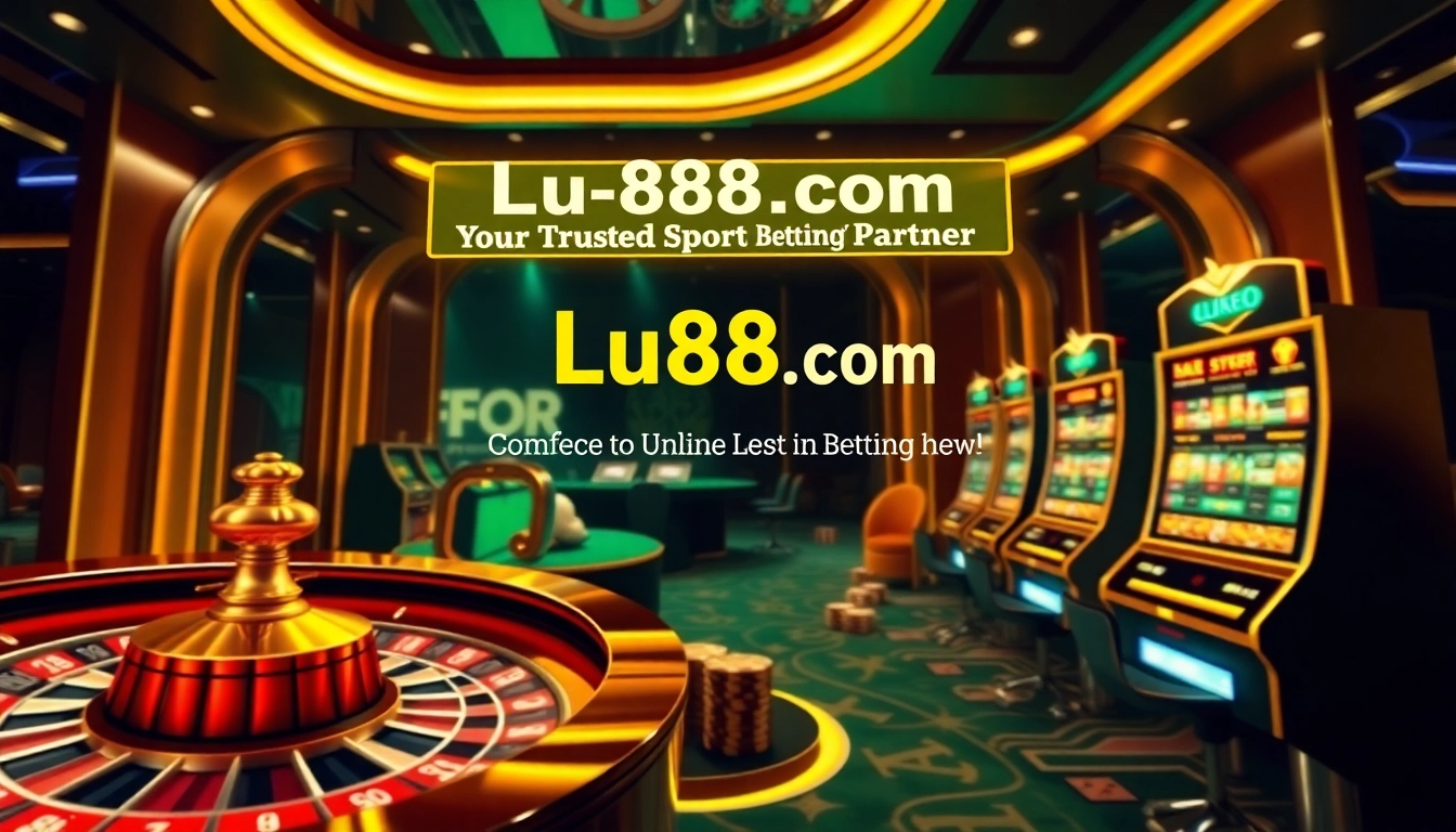 Experience thrilling online gaming at Lu88.com with vibrant casino elements and engaging visuals.