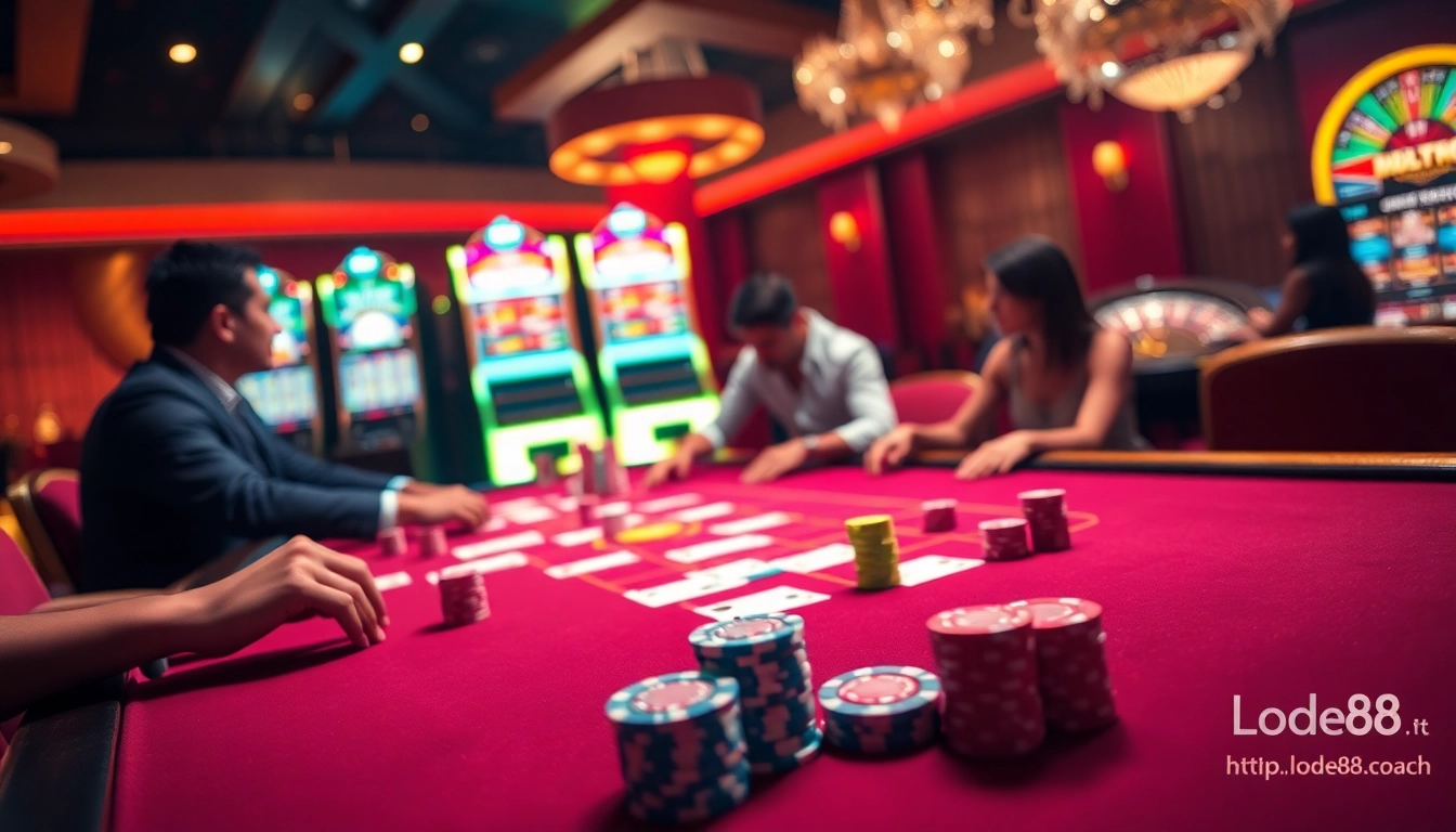 Experience thrilling gambling at https://lode88.coach/ with poker chips and illuminated tables.