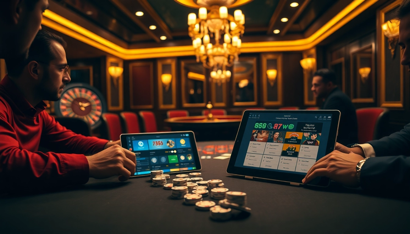 Players strategizing at a Texas Hold'em table in 888NEW's luxurious gambling atmosphere.