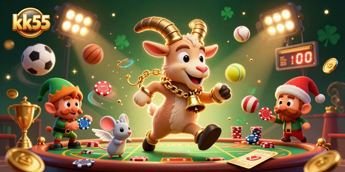 Experience thrilling gameplay at kk55's festive casino, where fun meets fortune amidst playful chaos.